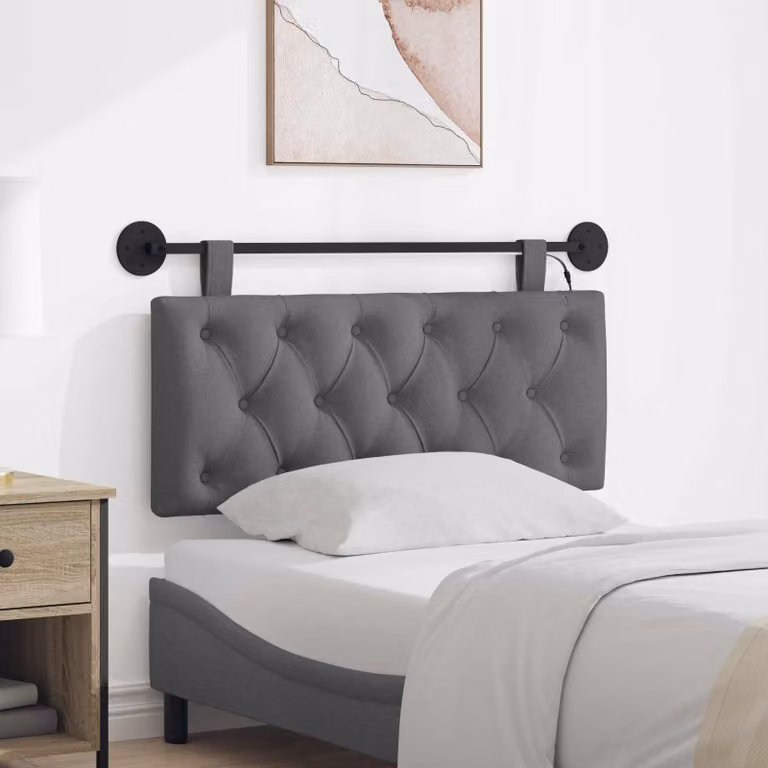 Testiera per letto sospesa vidaXL con luce LED integrata in tessuto grigio scuro