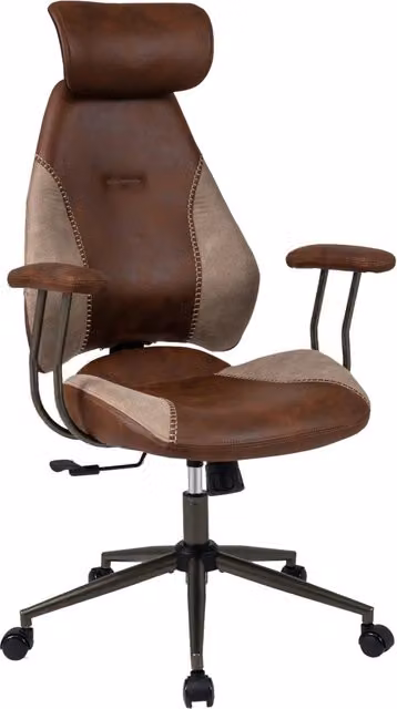 Sedia ufficio ergonomica scrivania tessuto lino poggiatesta 2D schienale oscillante, Sedia ruote poltrona lavoro regolabile girevole Marrone