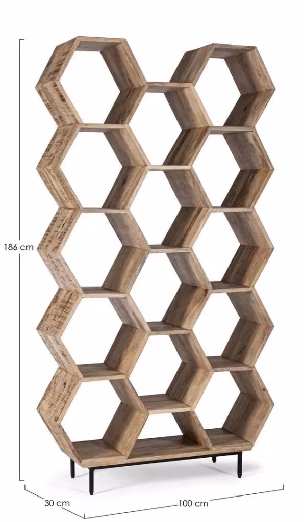 Libreria industrial nido d'ape in legno di mango e metallo marrone Mobili 2G L: 100 cm, P: 30 cm, H: 186 cm – 2