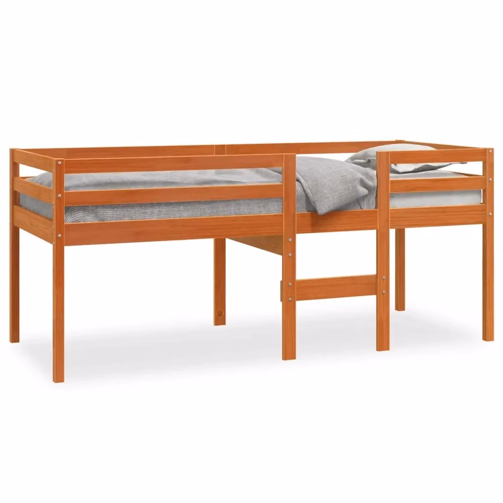 vidaXL Letto a Soppalco Singolo in Legno Massello di Pino, Colore Marrone Cera, L/P/H: 190 x 90 x 195,5 cm – 2