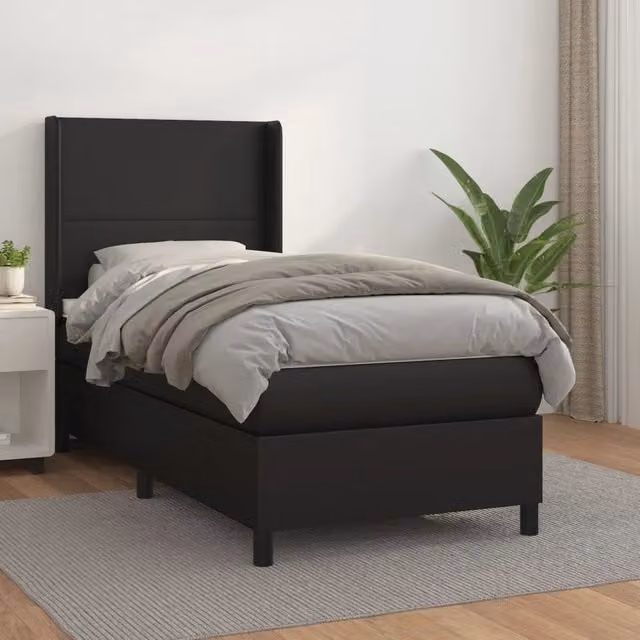 Giroletto a Molle con Materasso-Struttura Letto Nero 90x190 cm in Similpelle 426006