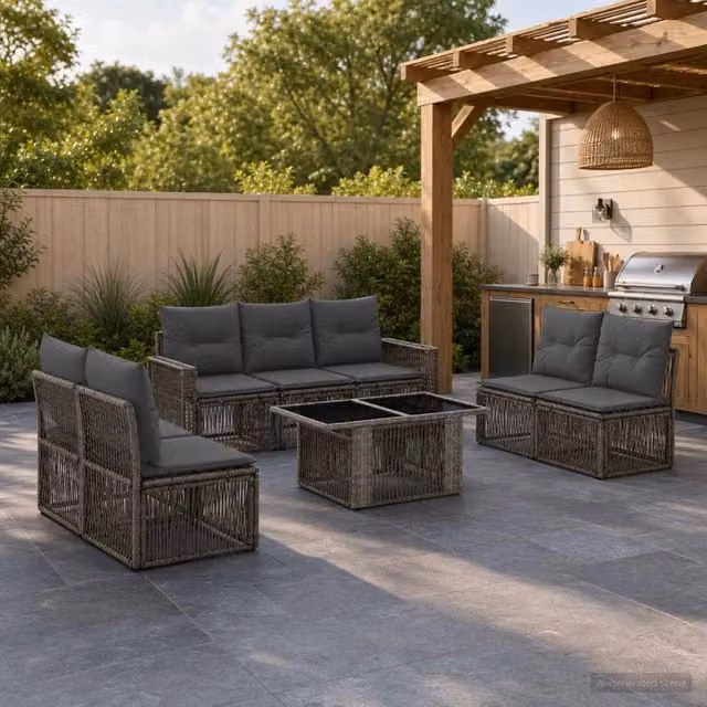 Set Divano da Giardino 8 pz Grigio e Grigio Scuro polyrattan 3436775