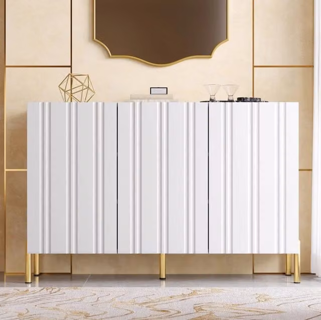 Credenza portascarpe a 3 ante con scanalature verticali; MDF e truciolare; bianco