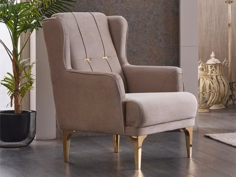 Polstersessel Sessel Einsitzer Beige Stoff Wohnzimmer Sitzer Moderne