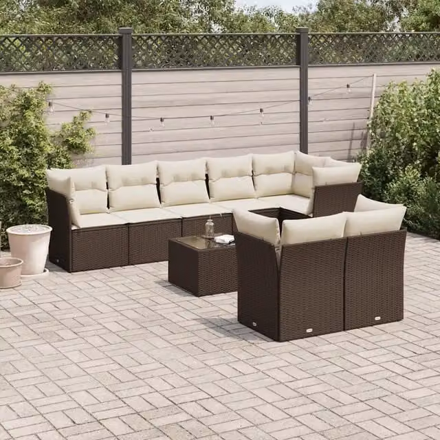 Set Divani da Giardino 9pz con Cuscini Marrone in Polyrattan 3217923