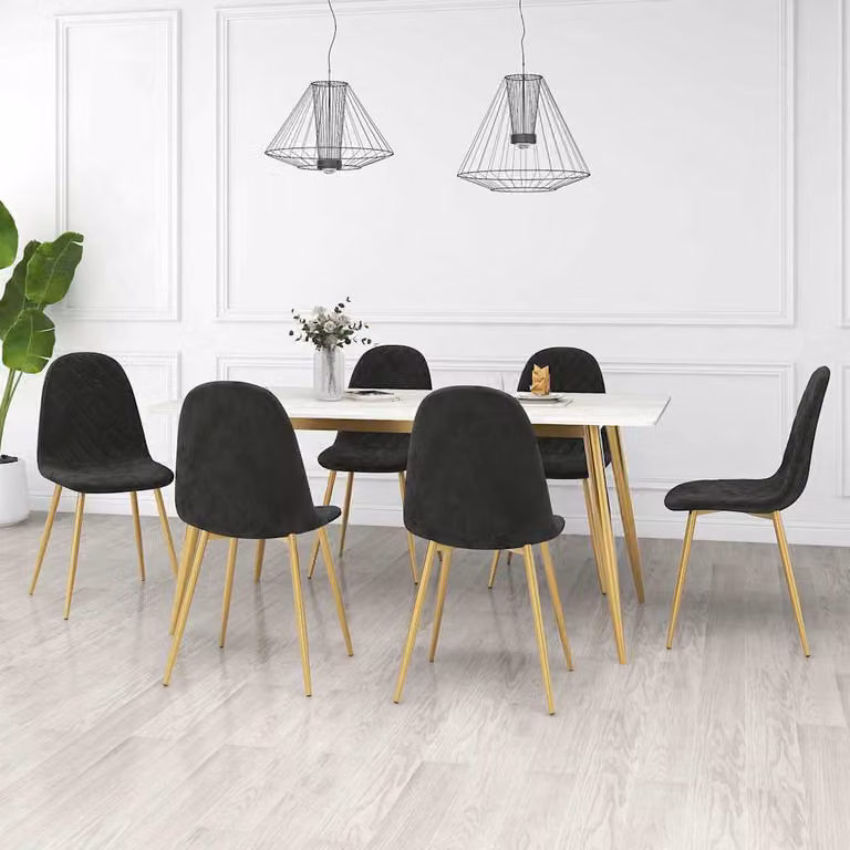 Set di 6 sedie da pranzo vidaXL in velluto nero con dettagli oro per soggiorno e cucina