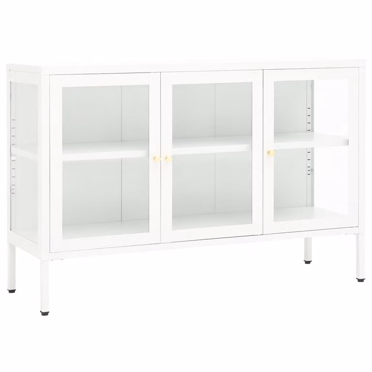 Credenza Bianca 105x35x70 cm in Acciaio e Vetro