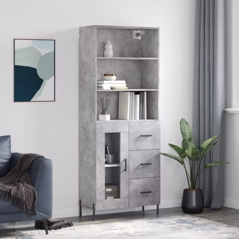 Credenza moderna vidaXL in legno e metallo grigio con ante a battente e ripiani interni, L/P/H: 69,5 x 34 x 180 cm