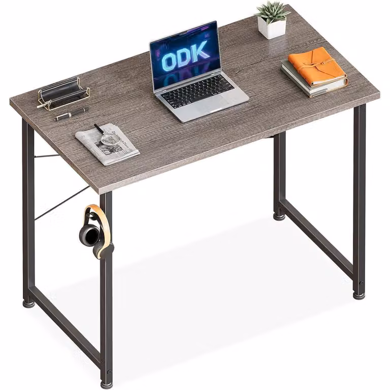 Scrivania compatta 80x40 cm, scrivania per computer con supporto per cuffie e tasca portaoggetti, colore grigio