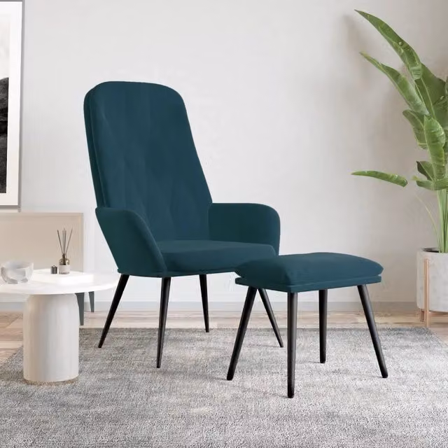 Poltrona Relax con Poggiapiedi vidaXL in Velluto Blu con Struttura in Metallo – 1