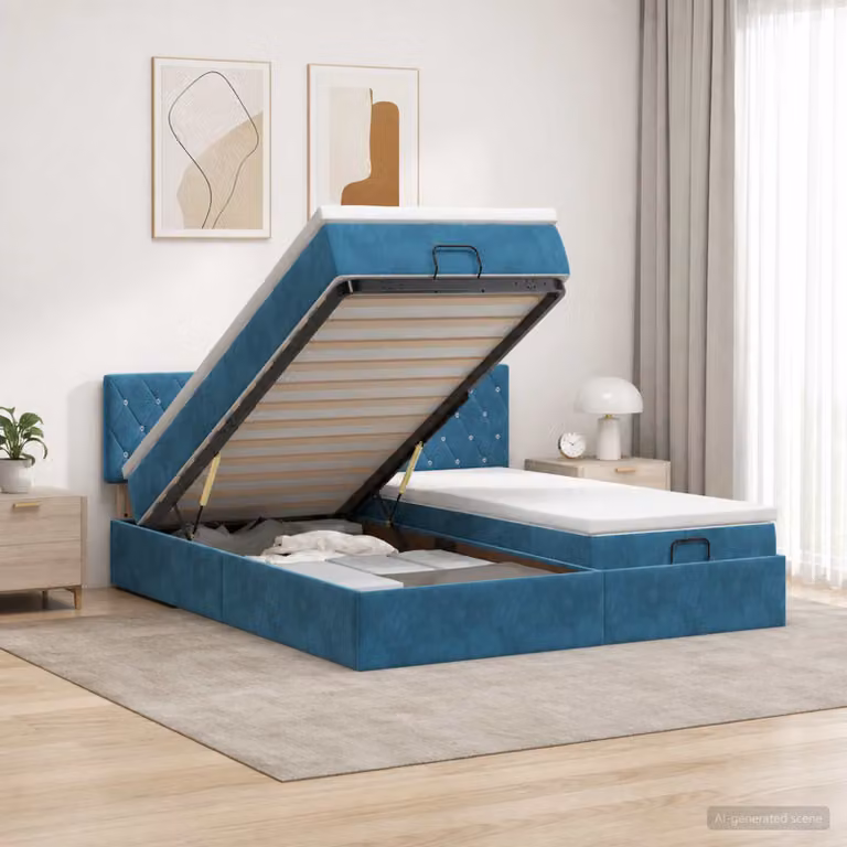 Letto Ottomano vidaXL con Materasso e Illuminazione LED Blu, L 160 x P 200 cm