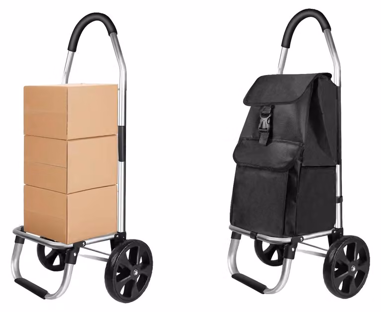 Carrello della spesa, sacchetto removibile, design compatto, carrello