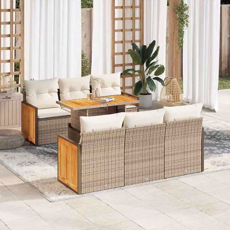 Maison Exclusive - Set Divani da Giardino 7 pz con Cuscini Beige Polyrattan Acacia