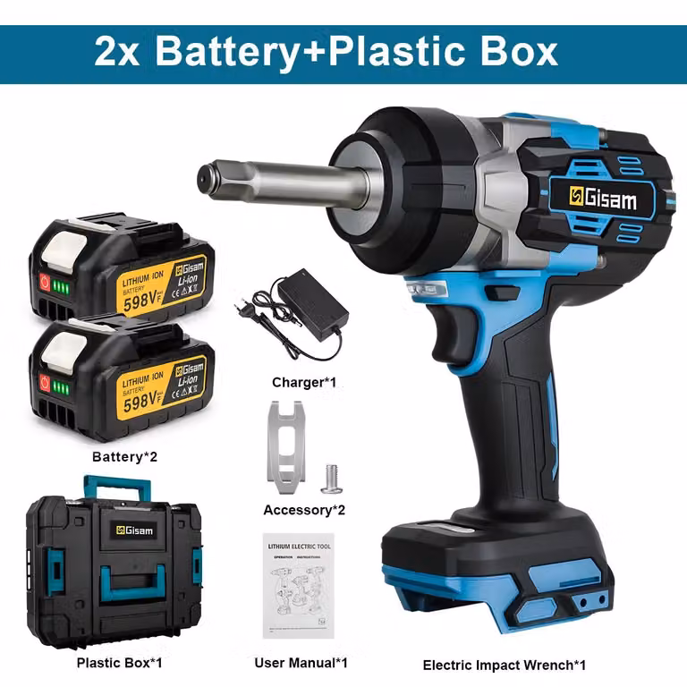 Avvitatore a percussione a batteria da 2800 Nm - Avvitatore a percussione brushless a 18V - Albero di trasmissione allungato - 2 batterie - Custodia in plastica