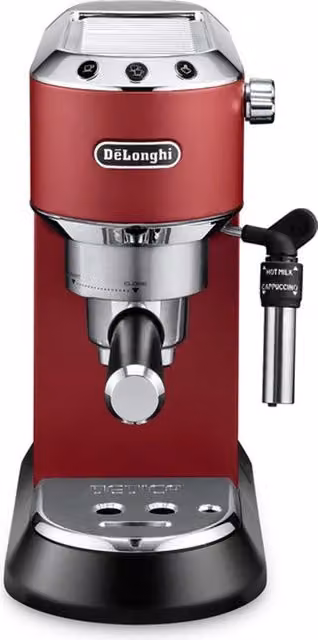 Macchina da caffè espresso e cappuccino De'Longhi Dedica Style EC685.R, colore Rosso, con sistema Thermoblock, compatibile con caffè macinato o cialde E.S.E., serbatoio estraibile da 1,1 l, 1350W, 15 bar – 2