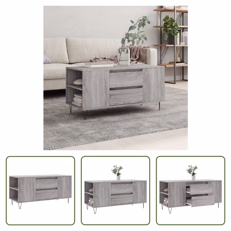 The Living Store Tavolino Grey Sonoma 102x44,5x50 cm Materiale a base di legno