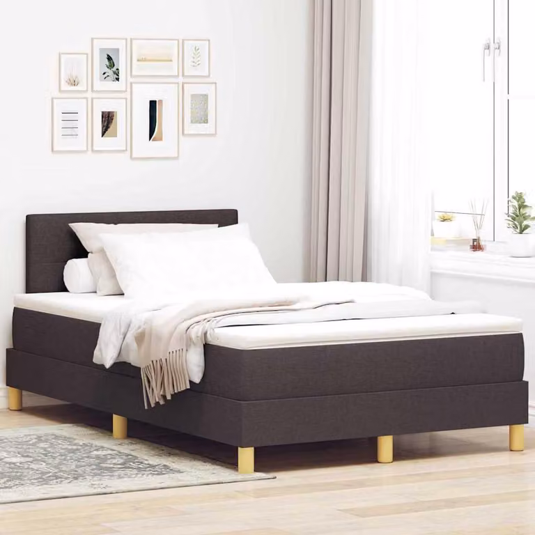 Maison Exclusive - Letto con boxspring e testiera in tessuto, color marrone scuro, dimensioni 120 x 200 cm