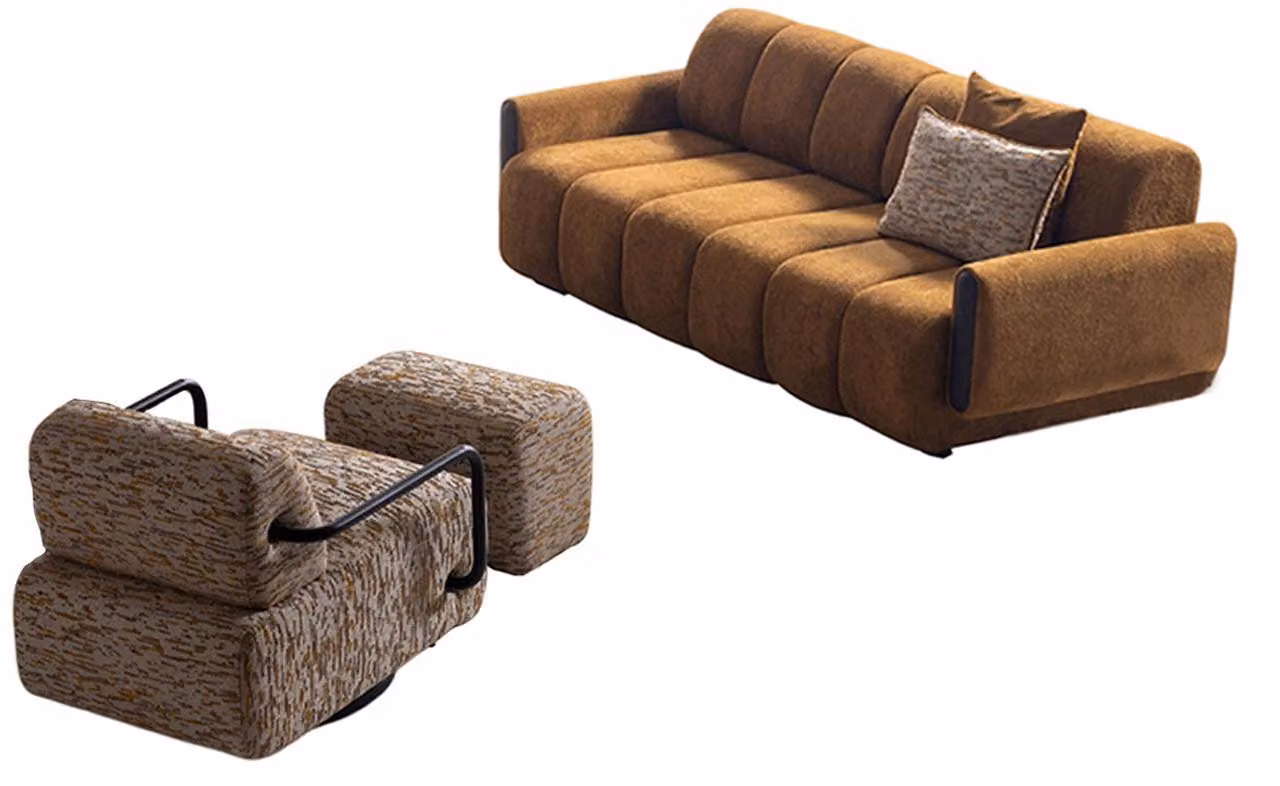 Mehfarbige Wohnzimmer Sofagarnitur Stilvoller 3-Sitzer Sessel Pouf