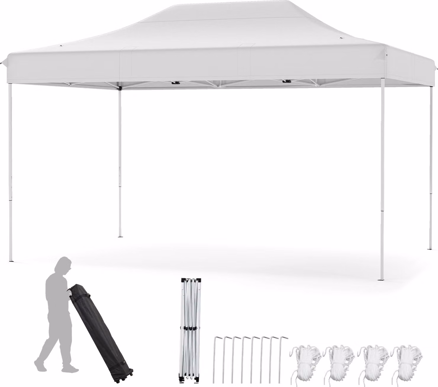 COSTWAY 3x4,5m gazebo pieghevole, gazebo pop up regolabile in altezza con borsa a rotelle, 4 corde, 8 picchetti, gazebo da giardino per feste, beige