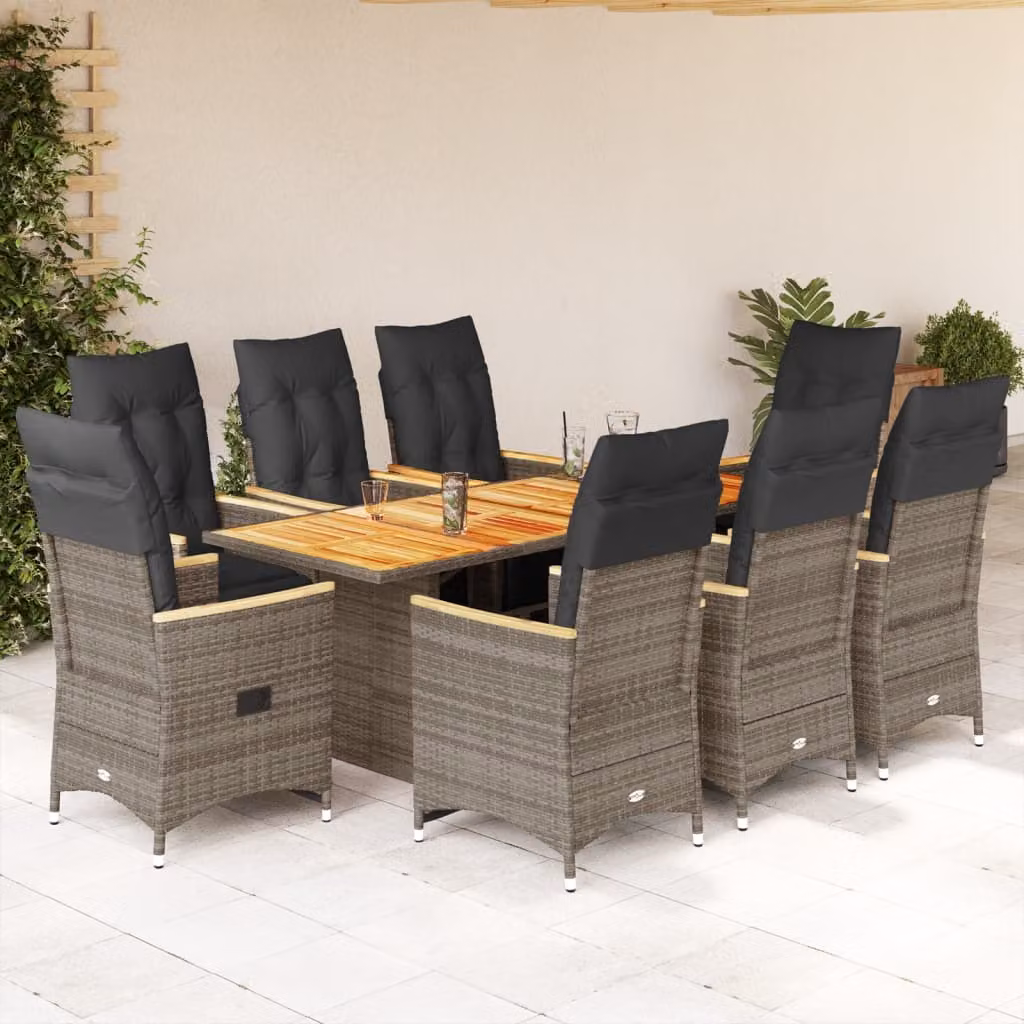 Maison Exclusive - Set da giardino bistrot 9 pezzi con cuscini grigio in polyrattan