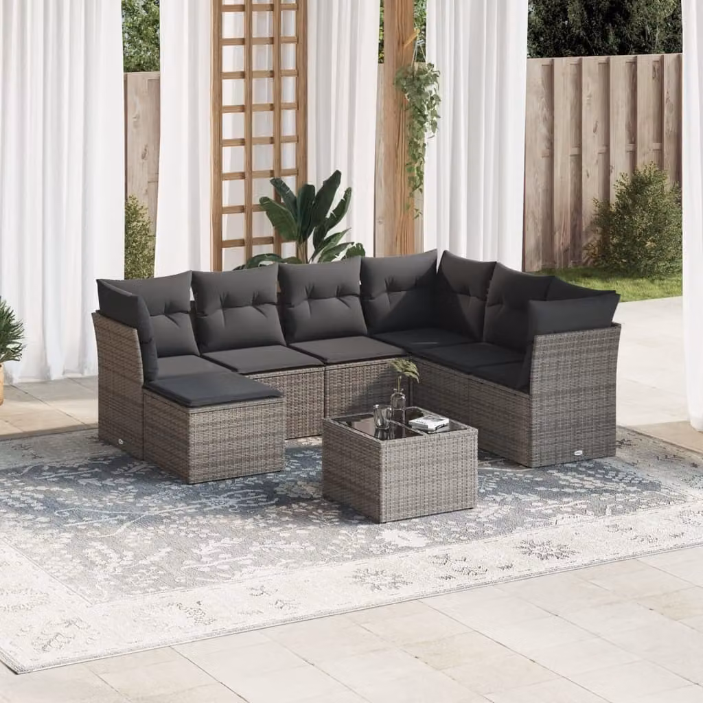 Maison Exclusive - Set da giardino 8 pezzi con cuscini grigio in polyrattan