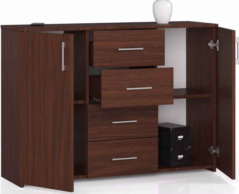 Cassettiera con 4 cassetti e 2 ante, 110x80x35, soggiorno, Venga