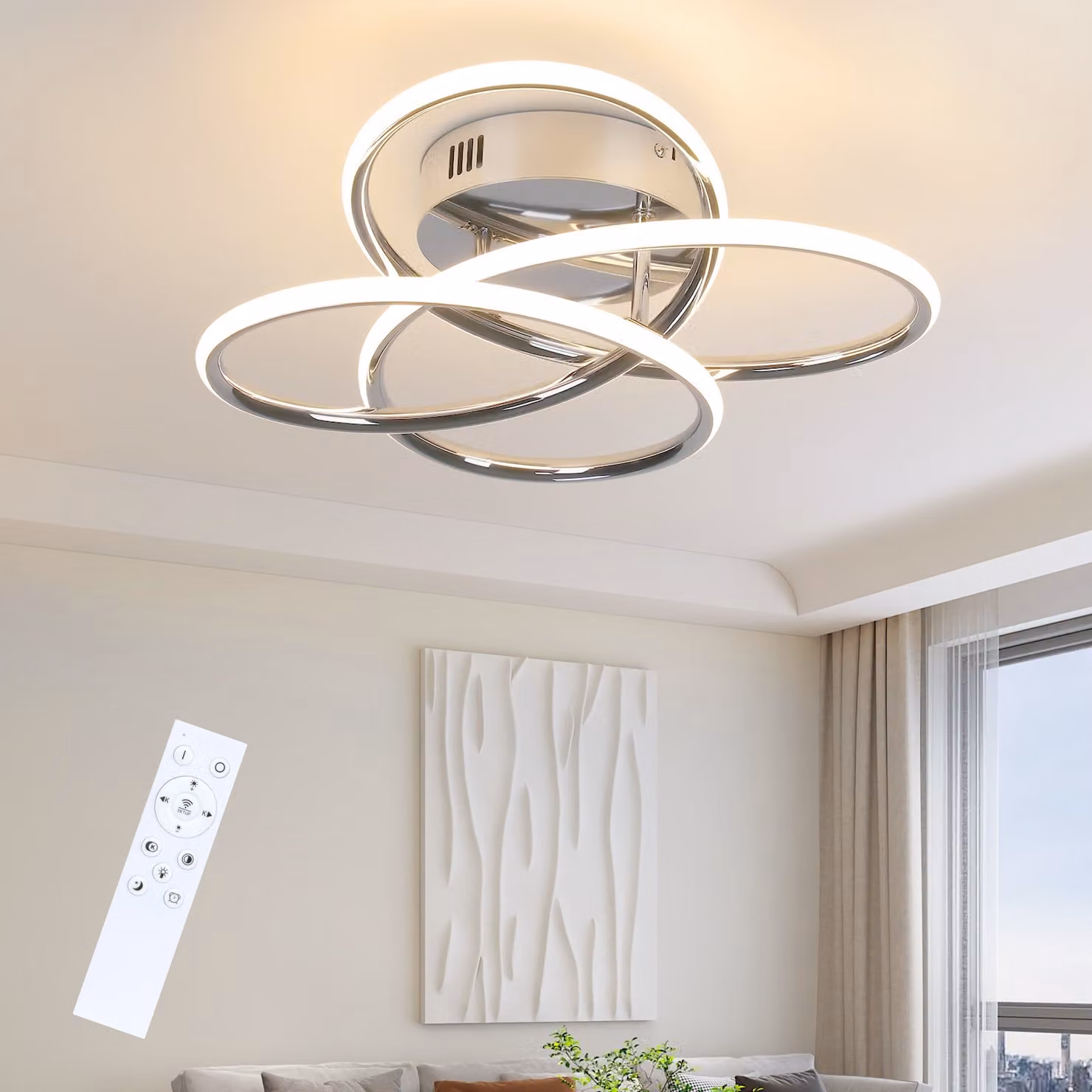 ZMH LED lampada da soffitto plafoniera corridoio lampada dimmerabile con telecomando design moderno in forma di farfalla 36CM cromo cucina metallo 44W illuminazione a soffitto per camera da letto soggiorno ufficio