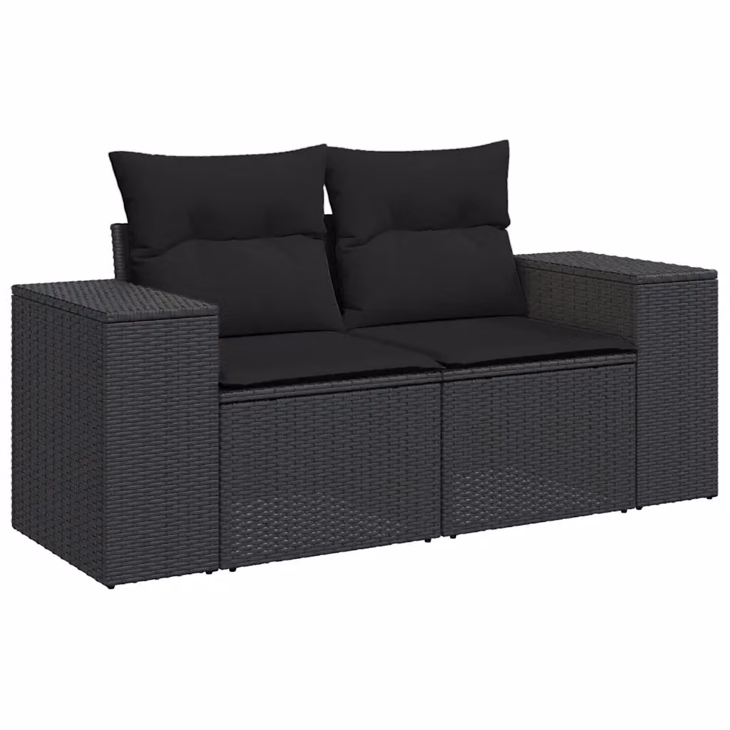 Divano da giardino a 2 posti Design Mania in polyrattan nero con cuscini inclusi L: 186 cm, P: 69 cm, H: 62 cm – 2