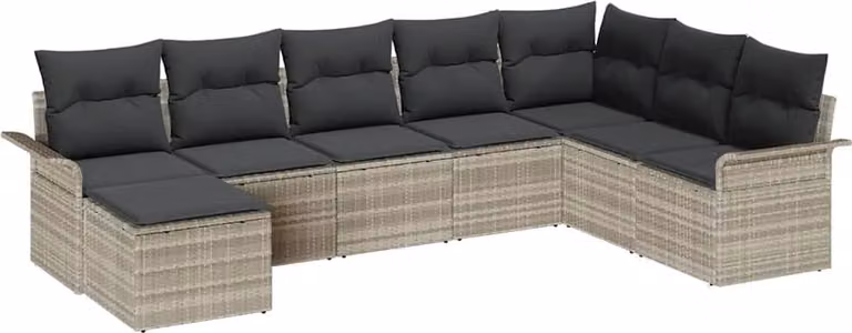 Set Divano da Giardino 8 pcs Grigio chiaro Poly Rattan