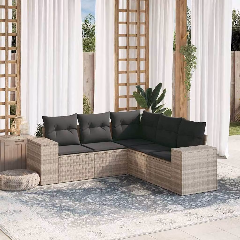 vidaXL Set Divano da Giardino a L con Cuscini Grigio Moderno in Polyrattan e Acciaio – 1
