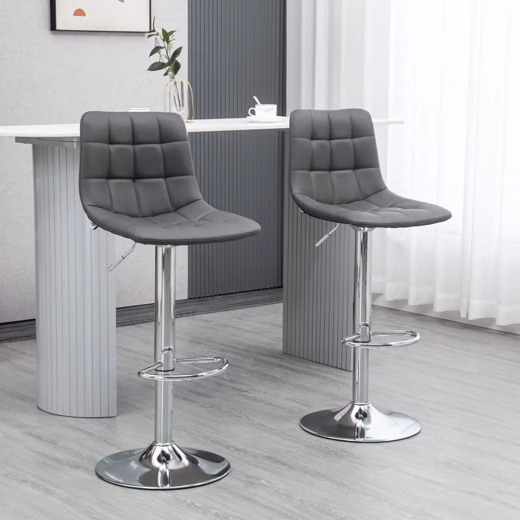 Set di 2 Sgabelli da Bar Moderni EasyComfort con Schienale, Poggiapiedi e Seduta Girevole a 360 Gradi, Altezza Regolabile, Grigio, L/P/H: 42 x 45 x 89-110 cm – 2