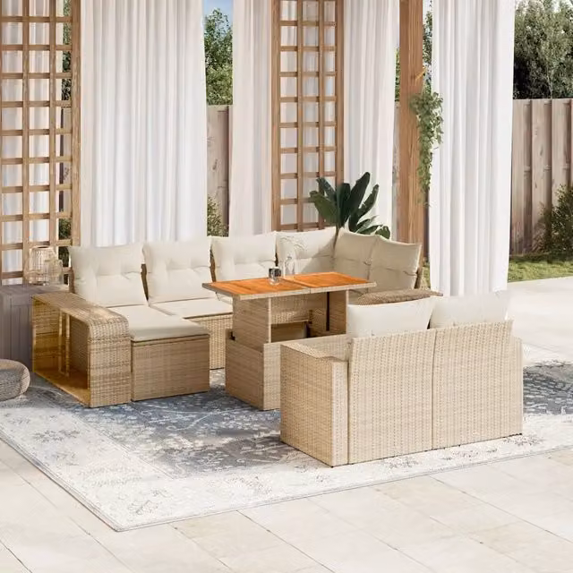 Set Divani da Giardino 11 pz con Cuscini Beige in Polyrattan 3274591