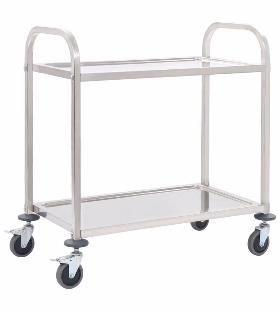 Carrello da Cucina a 2 Livelli 96,5x55x90 cm in Acciaio Inox