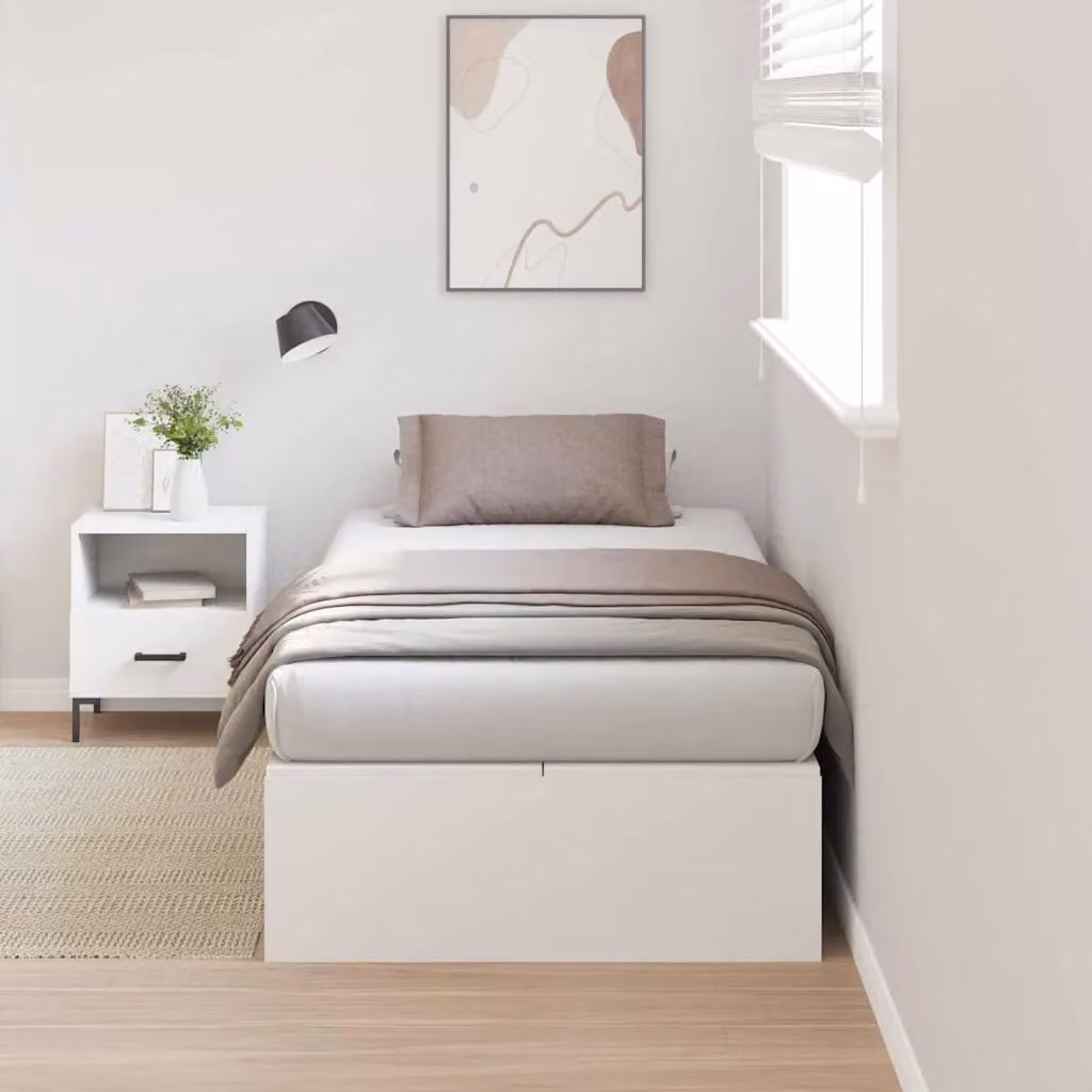 vidaXL Struttura letto con contenitore a sollevamento in legno di pino e similpelle, Bianco, L 100 x P 200 cm