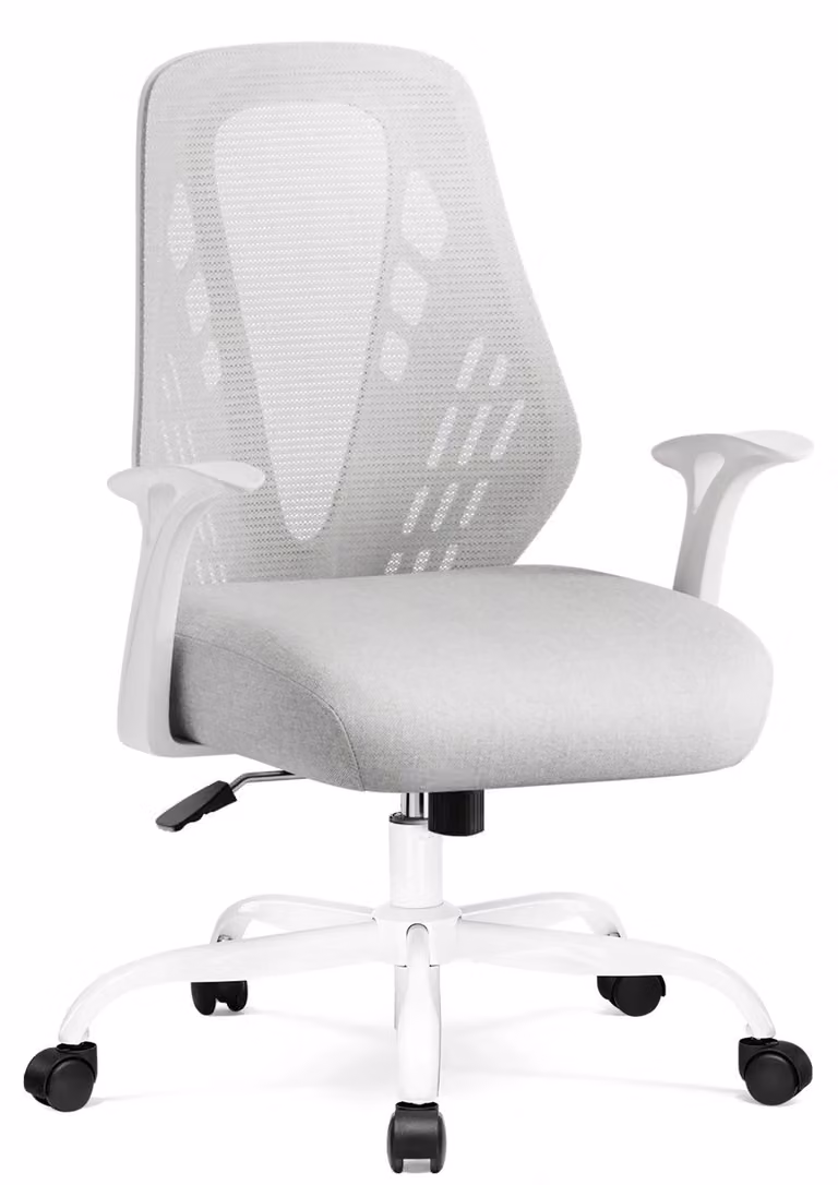 Sedia da ufficio ergonomica - Sedia girevole da ufficio in rete - Braccioli fissi - Regolabile in altezza con pistone a gas - Girevole a 360° con rotelle - Schienale traspirante - Colore avorio