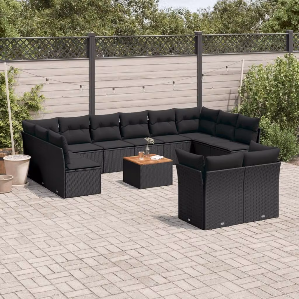 Maison Exclusive - Set Divani da Giardino 13pz con Cuscini Nero in Polyrattan