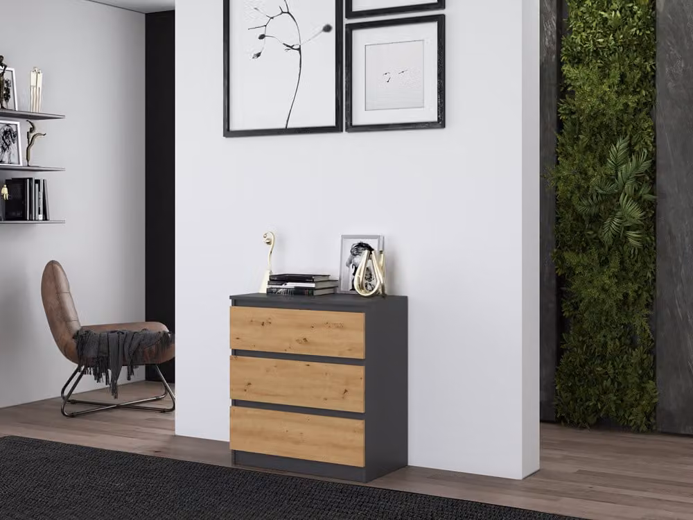 Comodino moderno, grande, con 3 cassetti, funzionale