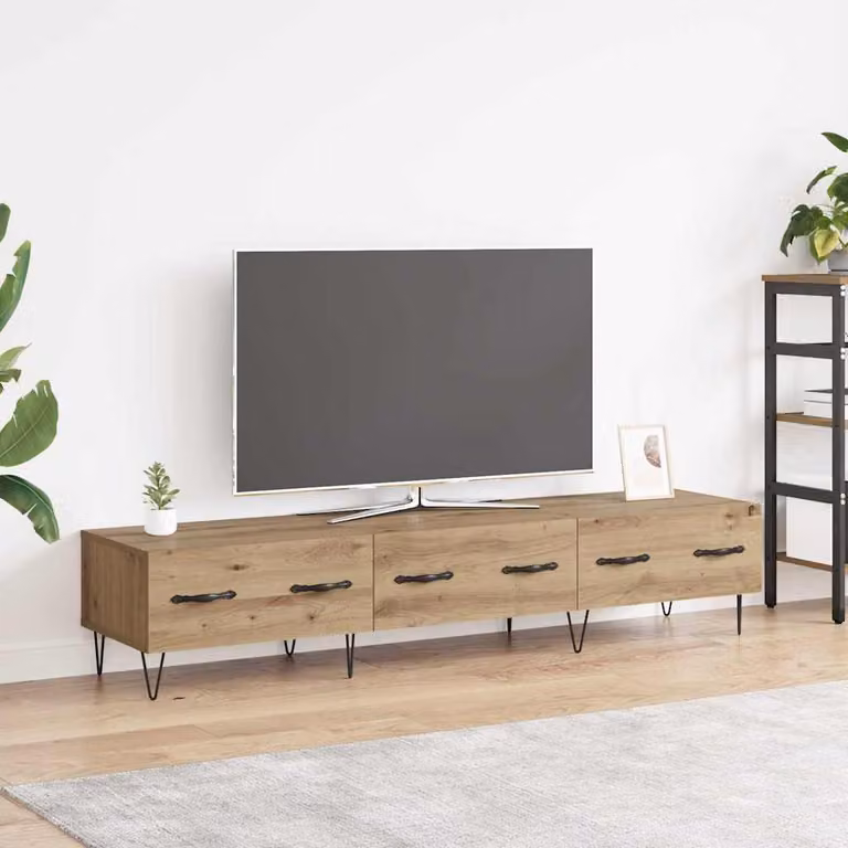 Mobile TV vidaXL in rovere artigianale e metallo, marrone, L 150 x P 36 x H 30 cm