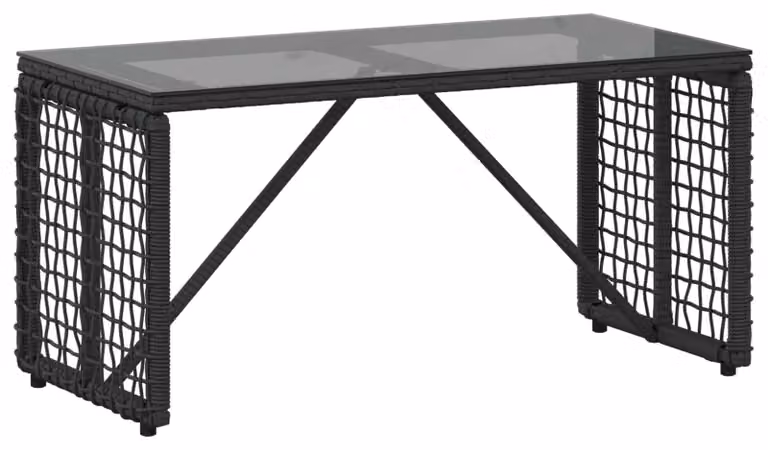 Tavolo da giardino moderno in rattan di PE e vetro, 80 x 40 x 40 cm