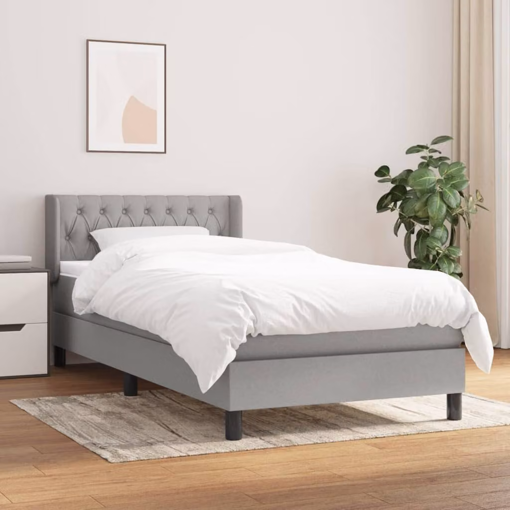The Living Store Letto a molle con materasso grigio chiaro 100x200 cm in tessuto