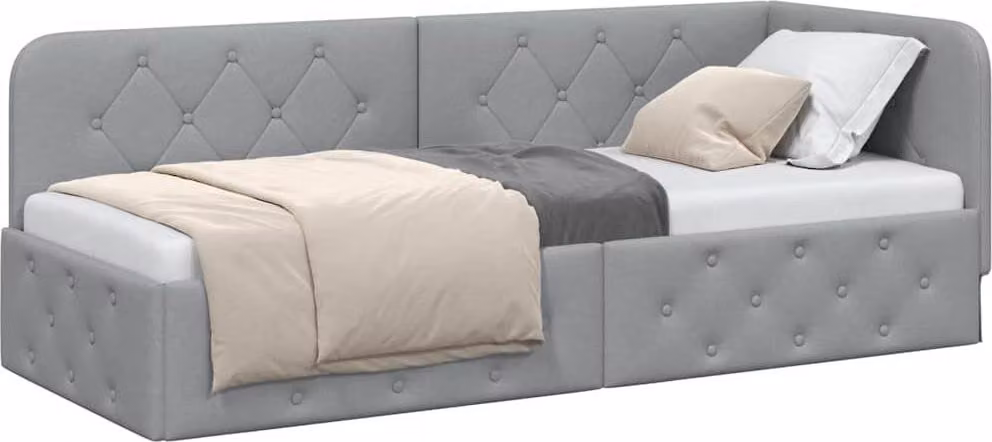 Cornice del letto ad angolo Grigio chiaro 80 x 200 cm Tessuto
