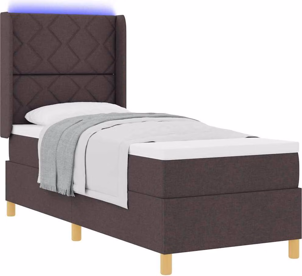 Letto boxspring con strisce luminose a LED, marrone, 80 x 200 cm, rivestimento in tessuto