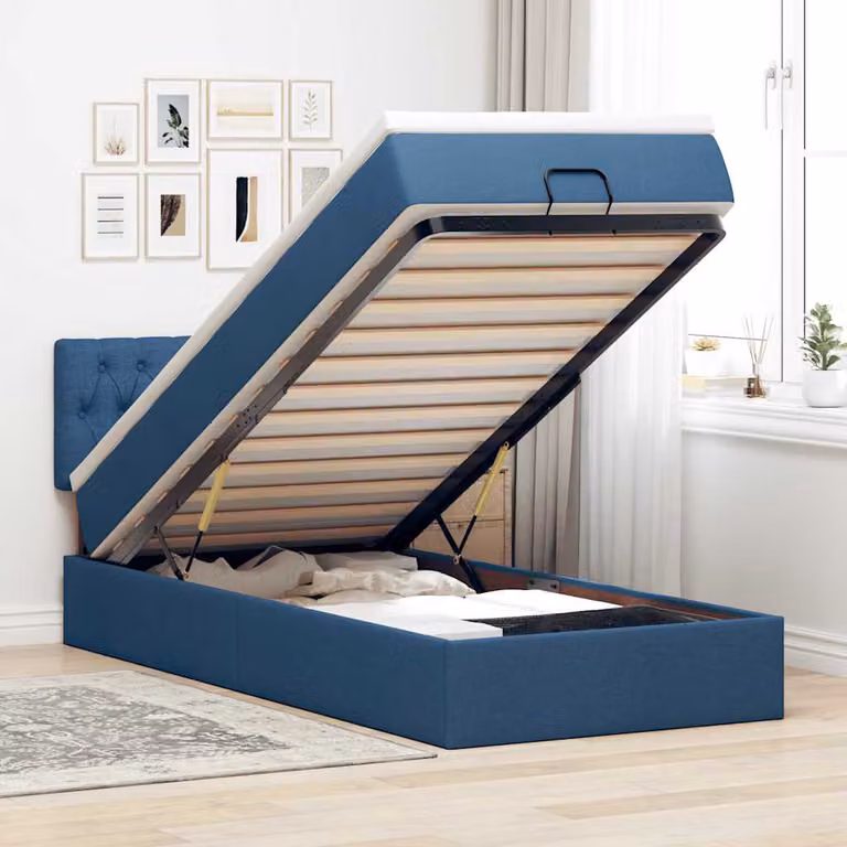 vidaXL Pouf Letto con Materasso Blu e Bianco in Tessuto L: 200 cm, P: 100 cm, H: 88 cm