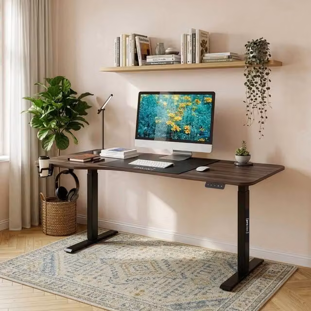 Scrivania Regolabile in Altezza pro.tec Stryn con Sollevamento Elettrico, Effetto Noce e Nero, L: 160 cm, P: 60 cm, H: 60-75 cm – 1
