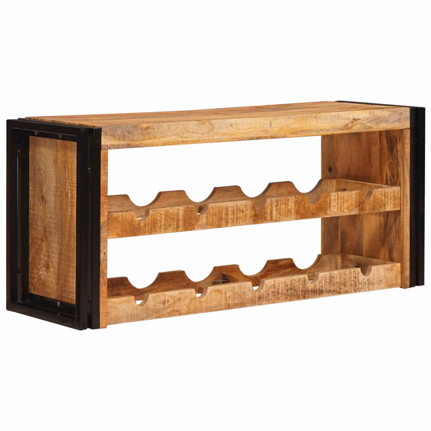 vidaXL Portabottiglie in Legno di Mango Massiccio e Metallo, Stile Industriale, Marrone, L 100 x P 45 x H 33 cm