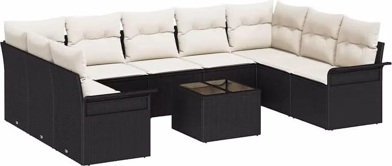 Set Divano da Giardino con cuscino 10 pcs Nero polyrattan