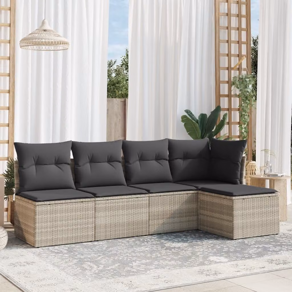 Maison Exclusive - Set Divano da Giardino 5pz con Cuscini Grigio Chiaro Polyrattan