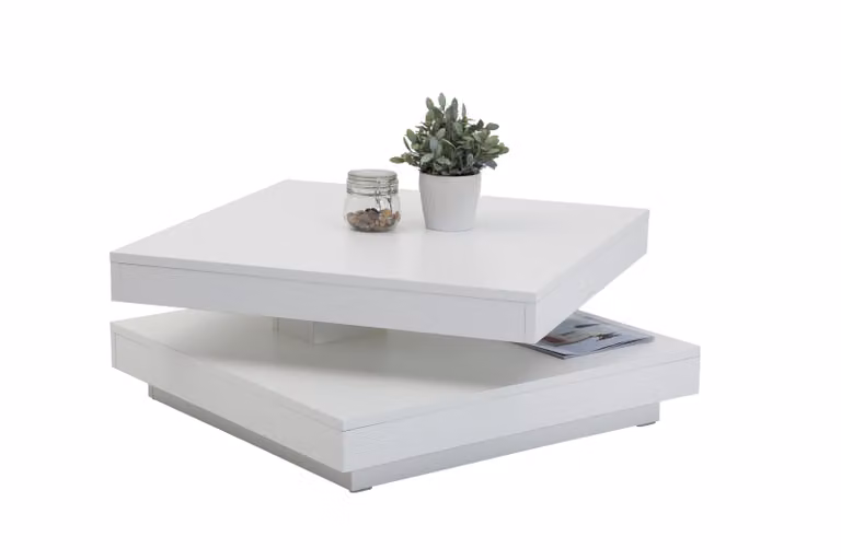 Tavolino Andy decor bianco, girevole a 360°, quadrato 67x67 cm