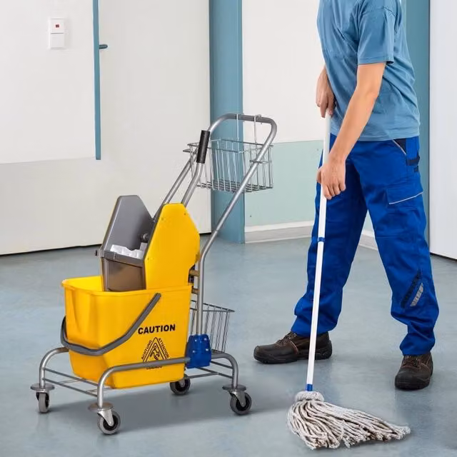 CARRELLO Pulizie con Strizzatore 26 L in Plastica Giallo con Ruote