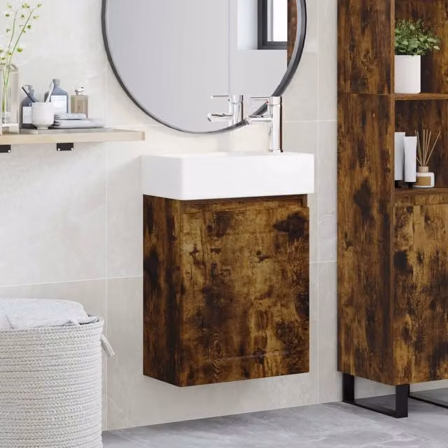 Mobile bagno moderno vidaXL in legno e ceramica, L/P/H: 45,5 x 25,5 x 84 cm